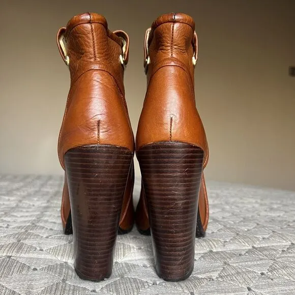 Rachel Zoe Charlie Cognac Brown Pebbled Leather High Heel Ankle Boot Women’s 9 M