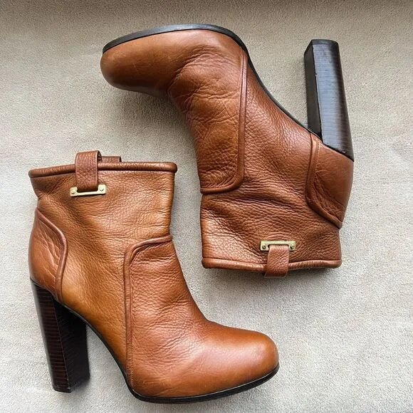 Rachel Zoe Charlie Cognac Brown Pebbled Leather High Heel Ankle Boot Women’s 9 M