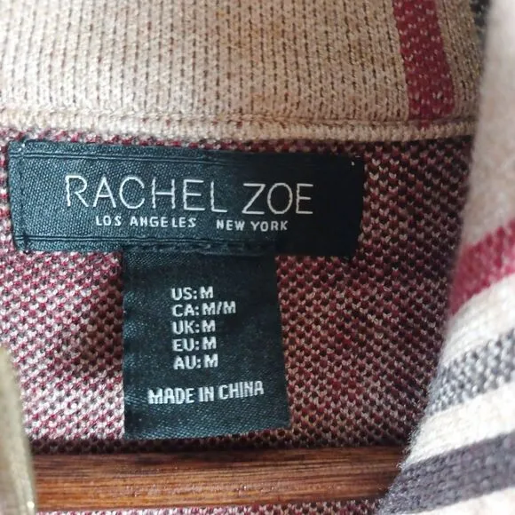 Rachel Zoe NWT Plaid Moto Jacket Sz M Zip Front Snap Pockets Red Beige Check