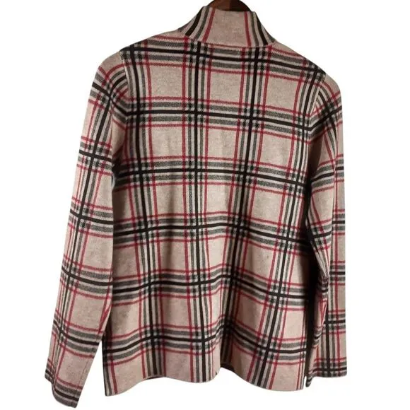 Rachel Zoe NWT Plaid Moto Jacket Sz M Zip Front Snap Pockets Red Beige Check