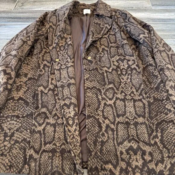 Rafaella Rylee Brown Coat Leopard Print Tailored Fit Gold Snaps Casual Chic XL