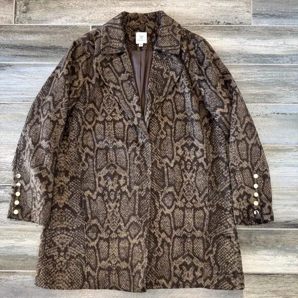 Rafaella Rylee Brown Coat Leopard Print Tailored Fit Gold Snaps Casual Chic XL