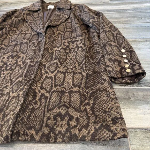 Rafaella Rylee Brown Coat Leopard Print Tailored Fit Gold Snaps Casual Chic XL