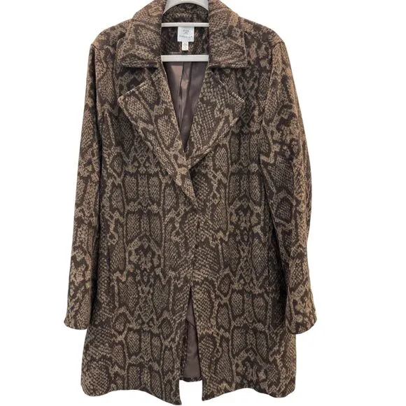 Rafaella Rylee Brown Coat Leopard Print Tailored Fit Gold Snaps Casual Chic XL