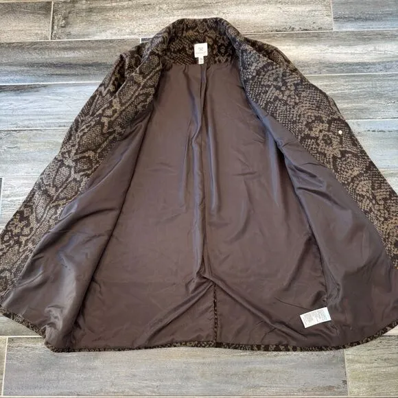 Rafaella Rylee Brown Coat Leopard Print Tailored Fit Gold Snaps Casual Chic XL
