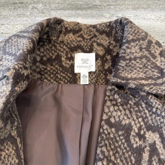 Rafaella Rylee Brown Coat Leopard Print Tailored Fit Gold Snaps Casual Chic XL