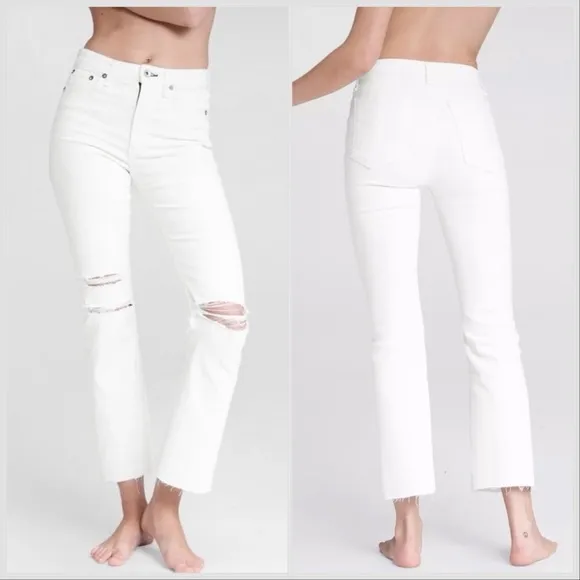 Rag &amp; Bone Nina High-Rise Ankle Flare Summer White Sz 32