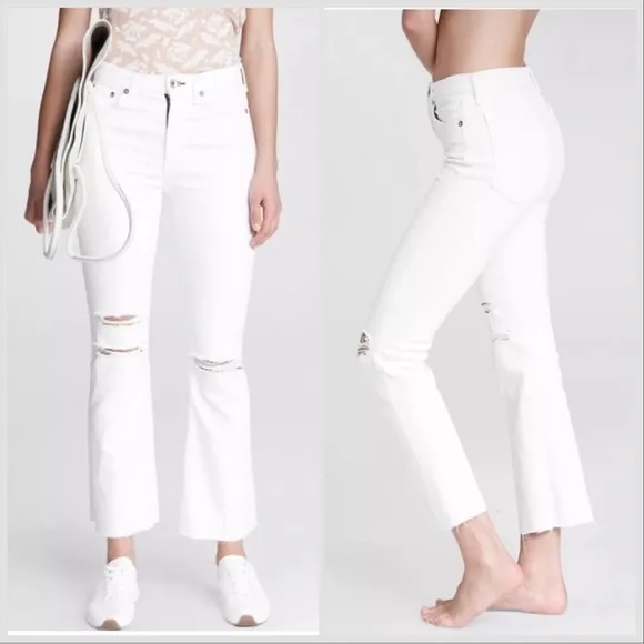 Rag &amp; Bone Nina High-Rise Ankle Flare Summer White Sz 32
