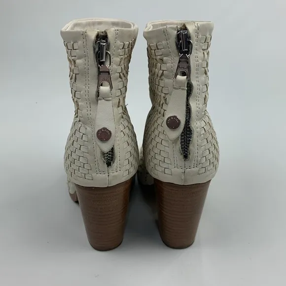 Rag &amp; Bone NY leather heeled Creme woven  Ankle Boots booties Size 36 Zip up
