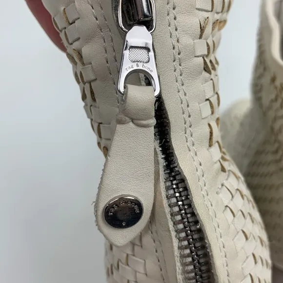 Rag &amp; Bone NY leather heeled Creme woven  Ankle Boots booties Size 36 Zip up