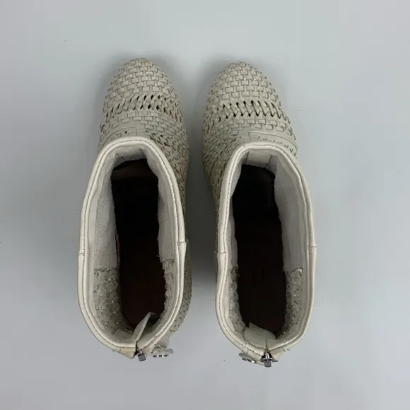 Rag &amp; Bone NY leather heeled Creme woven  Ankle Boots booties Size 36 Zip up