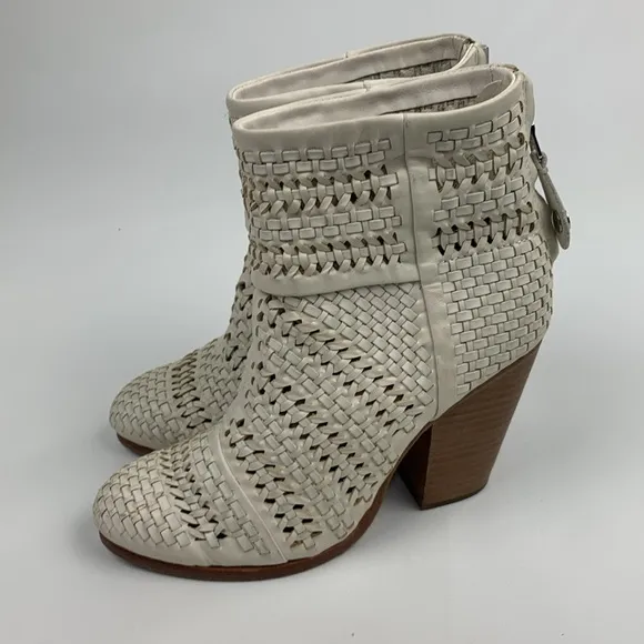 Rag &amp; Bone NY leather heeled Creme woven  Ankle Boots booties Size 36 Zip up