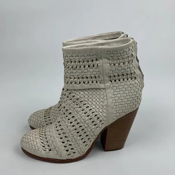 Rag &amp; Bone NY leather heeled Creme woven  Ankle Boots booties Size 36 Zip up
