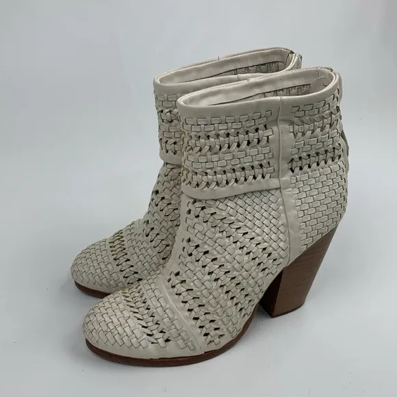 Rag &amp; Bone NY leather heeled Creme woven  Ankle Boots booties Size 36 Zip up