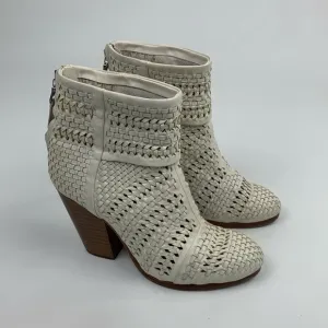 Rag &amp; Bone NY leather heeled Creme woven  Ankle Boots booties Size 36 Zip up