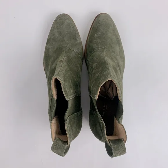 Rag &amp; Bone NY leather Suede Olive green Ankle Boots booties Size 36.5 Pull on