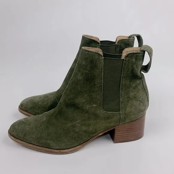 Rag &amp; Bone NY leather Suede Olive green Ankle Boots booties Size 36.5 Pull on