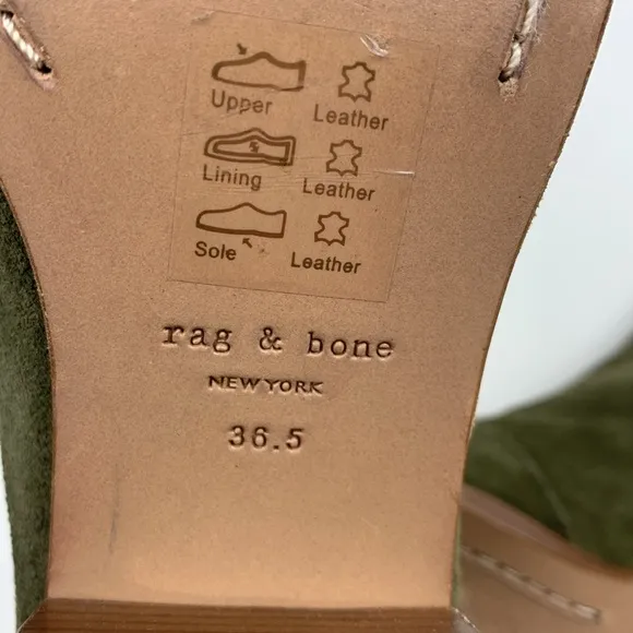 Rag &amp; Bone NY leather Suede Olive green Ankle Boots booties Size 36.5 Pull on