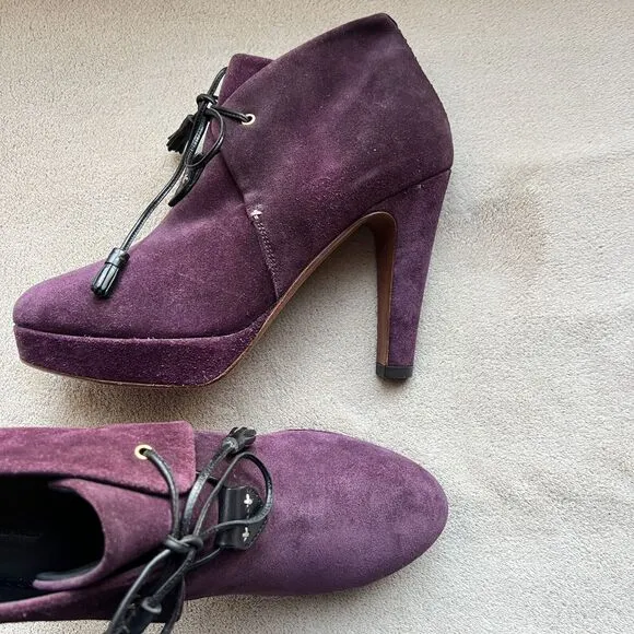 Rag &amp; Bone Purple Suede Lace Up Ankle Heeled Boots Booties Women's EU 38 US 8