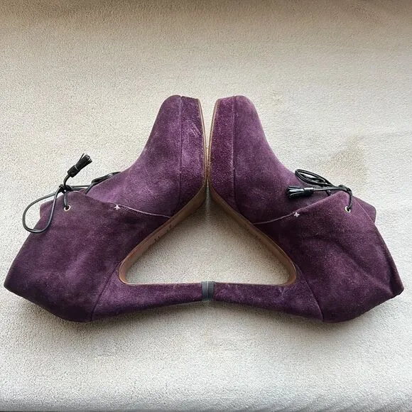 Rag &amp; Bone Purple Suede Lace Up Ankle Heeled Boots Booties Women's EU 38 US 8