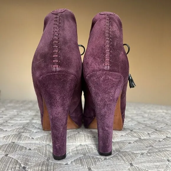 Rag &amp; Bone Purple Suede Lace Up Ankle Heeled Boots Booties Women's EU 38 US 8