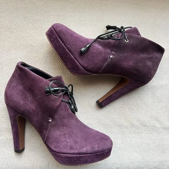 Rag &amp; Bone Purple Suede Lace Up Ankle Heeled Boots Booties Women's EU 38 US 8