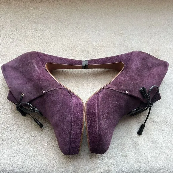 Rag &amp; Bone Purple Suede Lace Up Ankle Heeled Boots Booties Women's EU 38 US 8