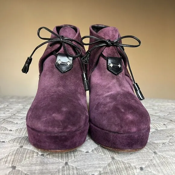 Rag &amp; Bone Purple Suede Lace Up Ankle Heeled Boots Booties Women's EU 38 US 8