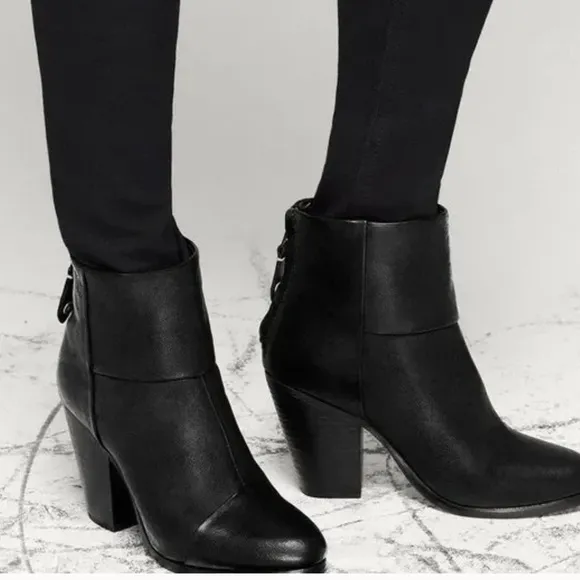 Rag &amp; Bone Women's Black Newbury Leather Block Heel Ankle Bootie