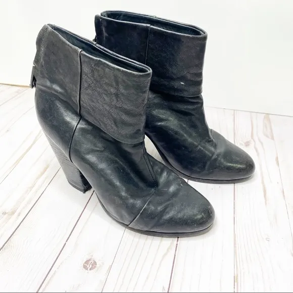 Rag &amp; Bone Women's Black Newbury Leather Block Heel Ankle Bootie