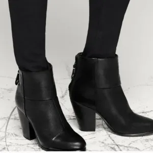 Rag &amp; Bone Women's Black Newbury Leather Block Heel Ankle Bootie