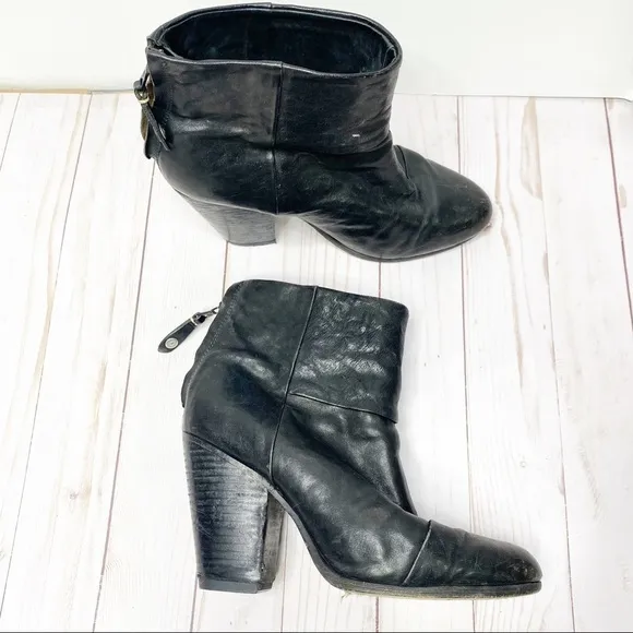Rag &amp; Bone Women's Black Newbury Leather Block Heel Ankle Bootie