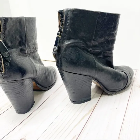 Rag &amp; Bone Women's Black Newbury Leather Block Heel Ankle Bootie