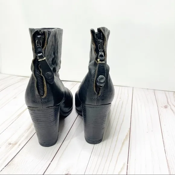 Rag &amp; Bone Women's Black Newbury Leather Block Heel Ankle Bootie