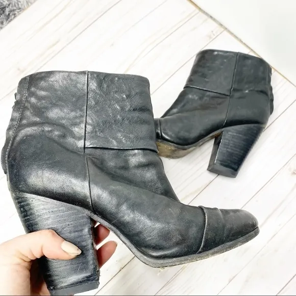Rag &amp; Bone Women's Black Newbury Leather Block Heel Ankle Bootie