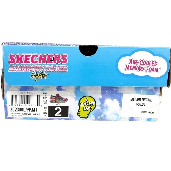 Rainbow Light Up Shoes, Slip-On, Size 2 Girls, New, NIB, Skechers