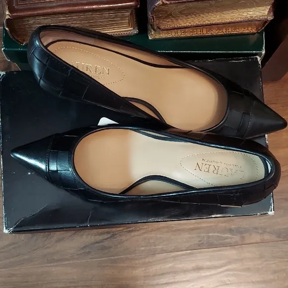 Ralph Lauren &quot;Lanette&quot; Shoes, Black Leather, Heels, Classic Pump. NIB, Size 7B