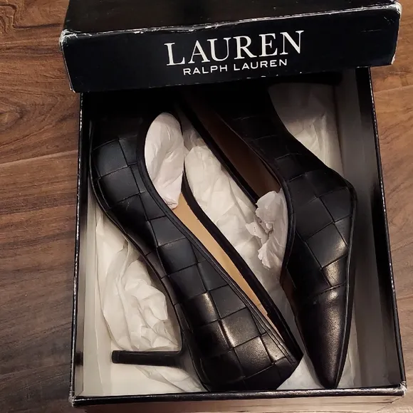 Ralph Lauren &quot;Lanette&quot; Shoes, Black Leather, Heels, Classic Pump. NIB, Size 7B