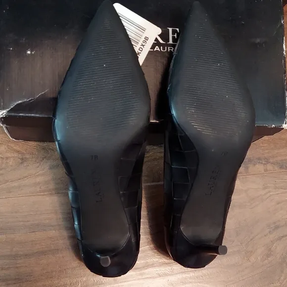 Ralph Lauren &quot;Lanette&quot; Shoes, Black Leather, Heels, Classic Pump. NIB, Size 7B