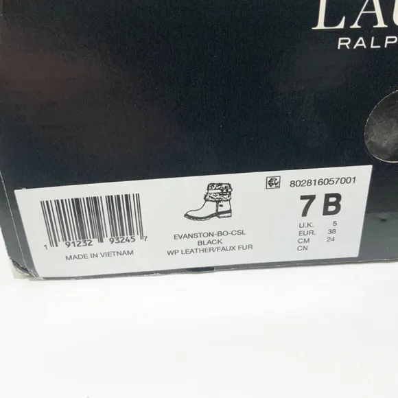 Ralph Lauren Evanston Waterproof Black Leather Winter Warm Fur Moto Boots 7
