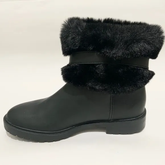 Ralph Lauren Evanston Waterproof Black Leather Winter Warm Fur Moto Boots 7