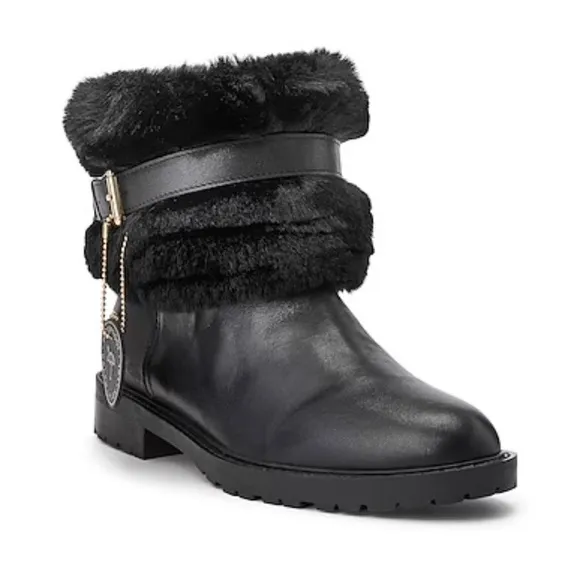 Ralph Lauren Evanston Waterproof Black Leather Winter Warm Fur Moto Boots 7