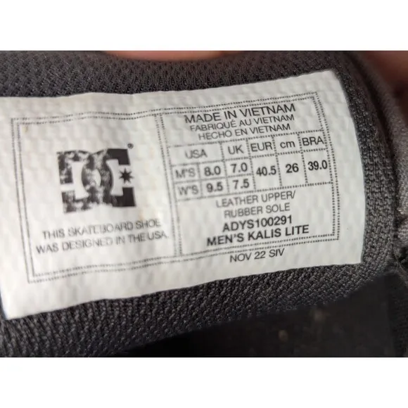 Rare DC Kalis Lite Limited Edition Skate Shoes Black Yellow Sneakers Mens 8 Gray