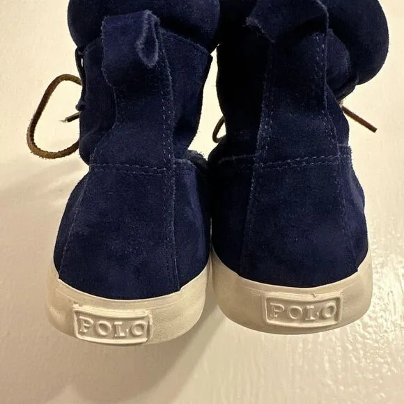 RARE Polo‎ Ralph Lauren TEDD SZ 9.5 Blue Calf Suede Leather High Top Shoes