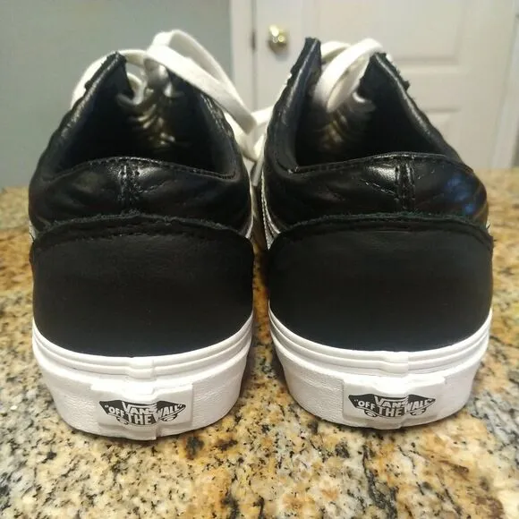 Rare Ribbed Vans Mens Black 500714 Lace Up Low Top Leather Shoes M 7 W 8.5