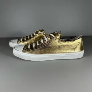 rare YSL Saint Laurent Paris Bedford Distressed Metallic Gold Low Cut Sneakers