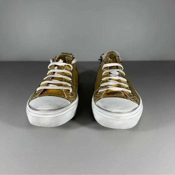 rare YSL Saint Laurent Paris Bedford Distressed Metallic Gold Low Cut Sneakers