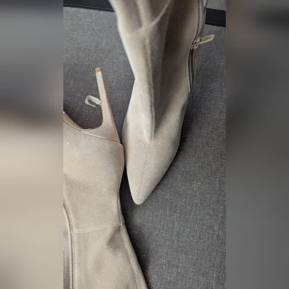 RAYE Cream Over the Knee Boots with Stiletto Heel