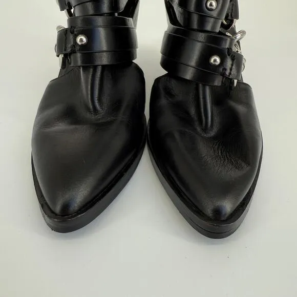 Rebecca Minkoff Seavie Women’s Boots 7.5 Leather Buckle Strap Heel Western Punk