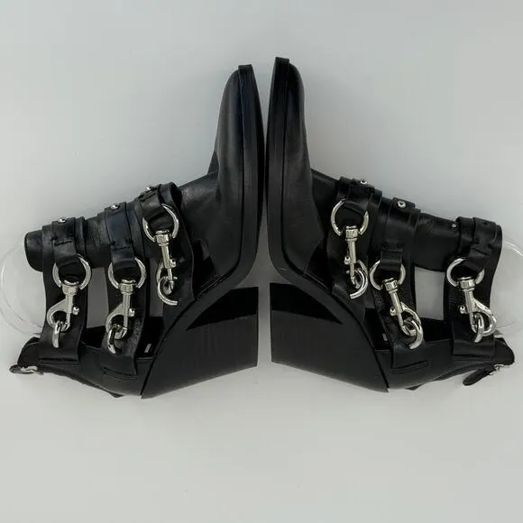 Rebecca Minkoff Seavie Women’s Boots 7.5 Leather Buckle Strap Heel Western Punk